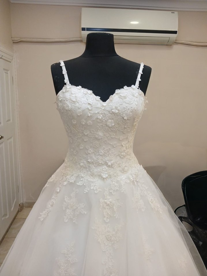 Askılı Beyaz Vintage A Kesim Gelinlik - Görsel 2