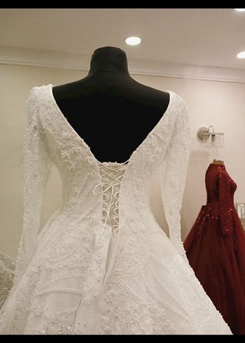 Uzun Kollu Beyaz Prenses Gelinlik - Görsel 3