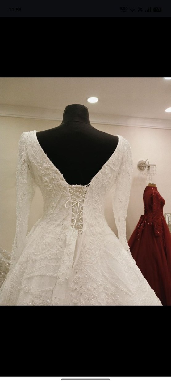 Uzun Kollu Beyaz Prenses Gelinlik - Görsel 3