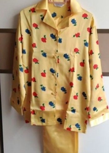 Pastel Sarı Çiçekli Vintage Kadın Pijama takımı - Görsel 2