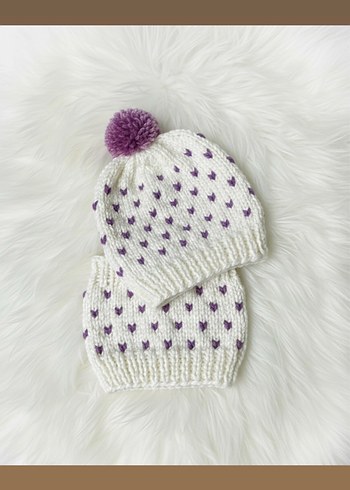 Mor Ponponlu Beyaz Örgü Bere - Görsel 2