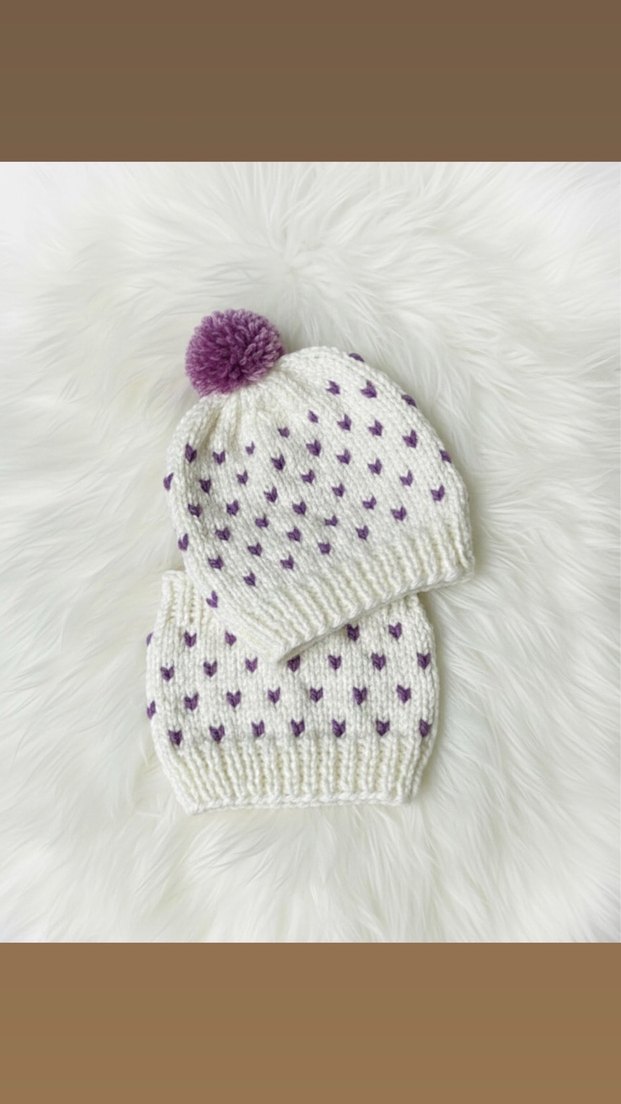 Mor Ponponlu Beyaz Örgü Bere - Görsel 2
