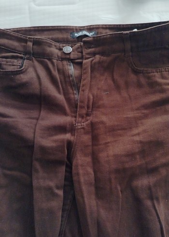 Düğmeli Kahverengi kadın Keten Pantolon - Görsel 4