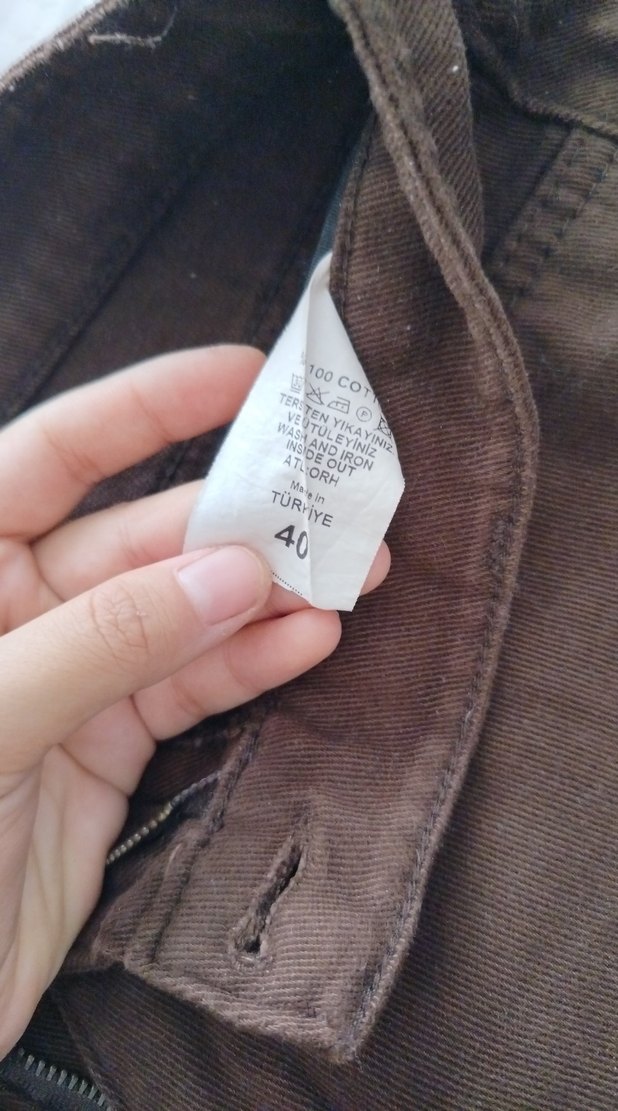 Düğmeli Kahverengi kadın Keten Pantolon - Görsel 3