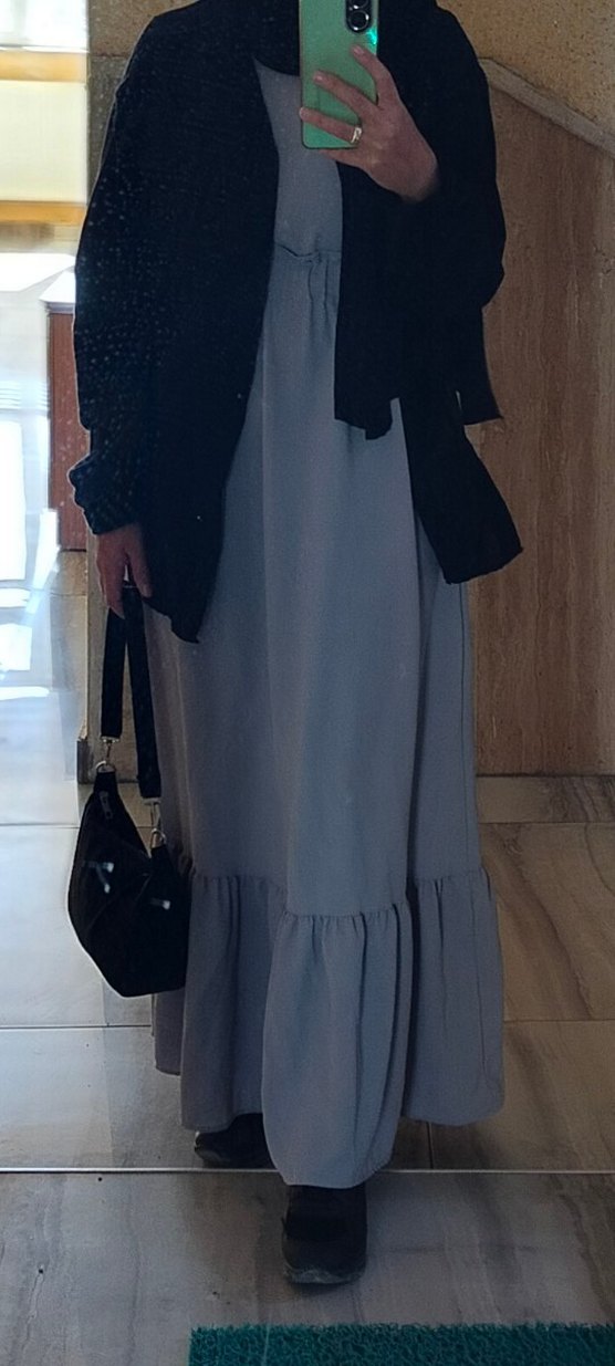 Gri Bohem Uzun Keten Elbise - Görsel 2