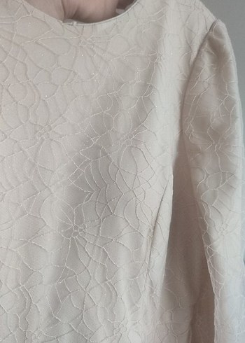 Bej Uzun V Yakalı Kadın Elbise - Görsel 4