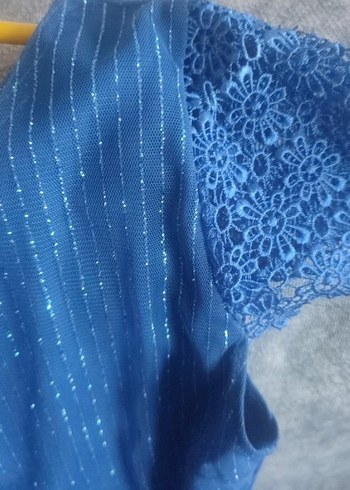 Mavi Parlak Uzun Abiye Elbise - Görsel 3