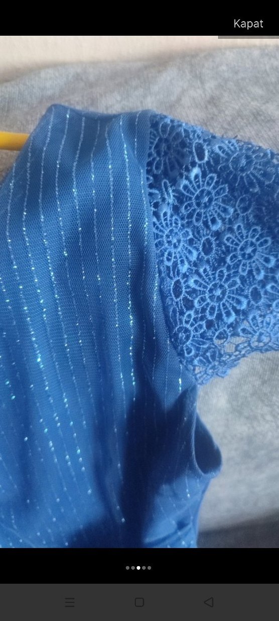 Mavi Parlak Uzun Abiye Elbise - Görsel 3