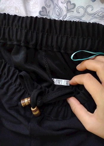 Siyah Keten Mini Rahat Kesim Kadın Pantolon - Görsel 2