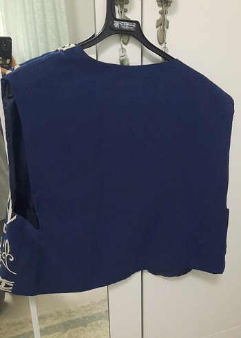 Nakışlı Mavi Kısa Bohem Yelek - Görsel 2