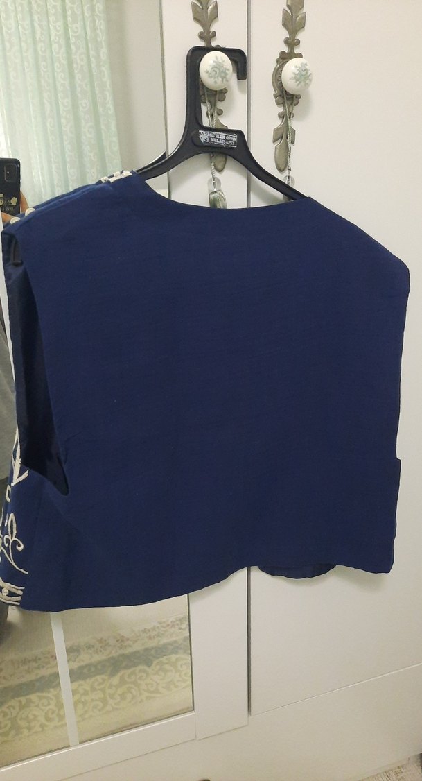 Nakışlı Mavi Kısa Bohem Yelek - Görsel 2