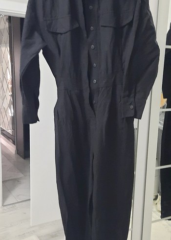 Kadın Siyah Midi Uzun Kollu Tulum - Görsel 2