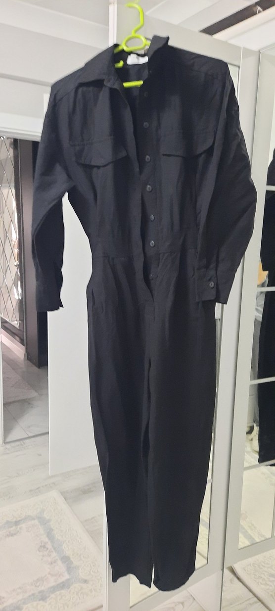 Kadın Siyah Midi Uzun Kollu Tulum - Görsel 2