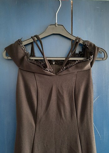 Bej Uzun Straplez Drapeli Kadın Elbise - Görsel 2