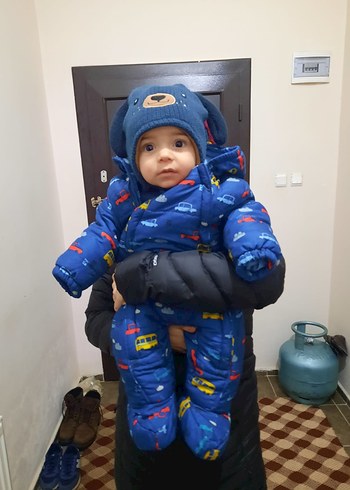 Renkli Baskılı Mavi Bebek Snowsuit - Görsel 5