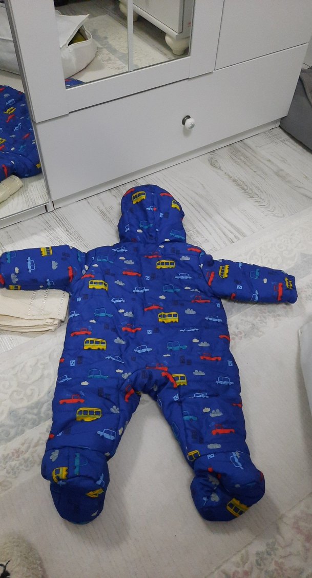 Renkli Baskılı Mavi Bebek Snowsuit - Görsel 4