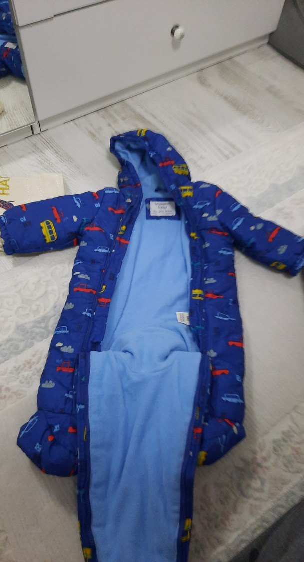 Renkli Baskılı Mavi Bebek Snowsuit - Görsel 2