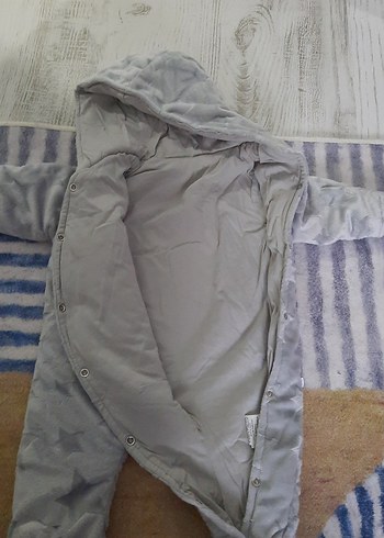 Gri Peluş Bebek Tulumu Kapüşonlu - Görsel 2