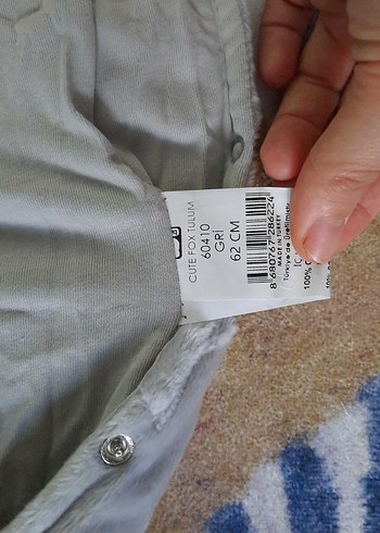 Gri Peluş Bebek Tulumu Kapüşonlu - Görsel 3