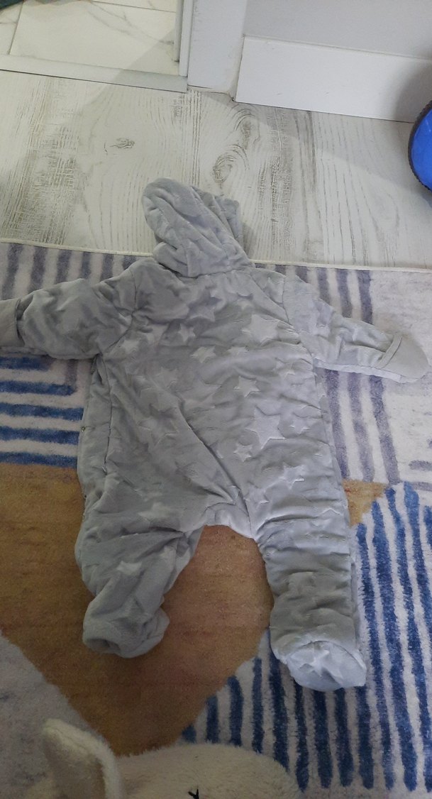 Gri Peluş Bebek Tulumu Kapüşonlu - Görsel 4