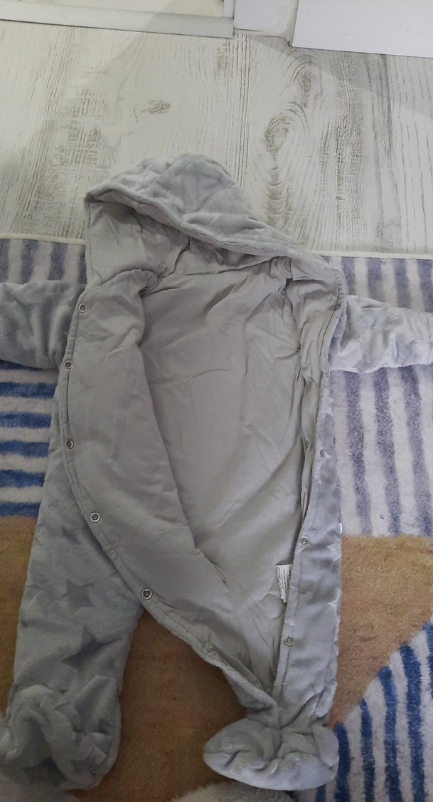 Gri Peluş Bebek Tulumu Kapüşonlu - Görsel 2