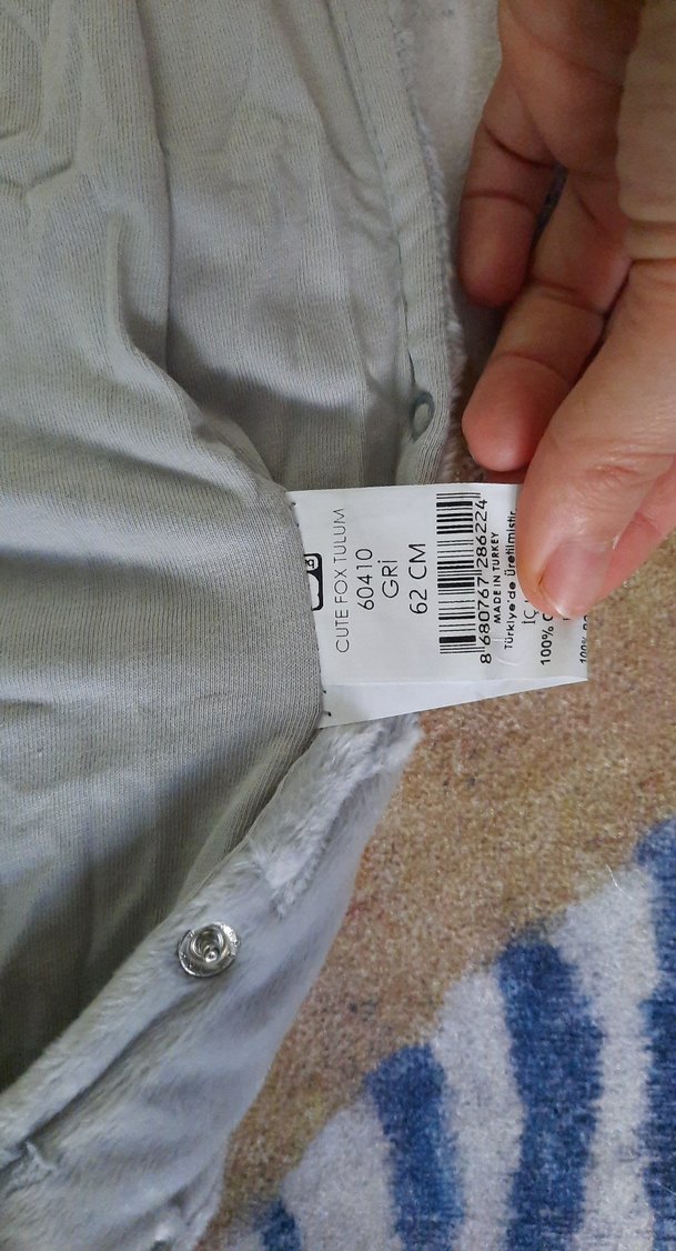 Gri Peluş Bebek Tulumu Kapüşonlu - Görsel 3