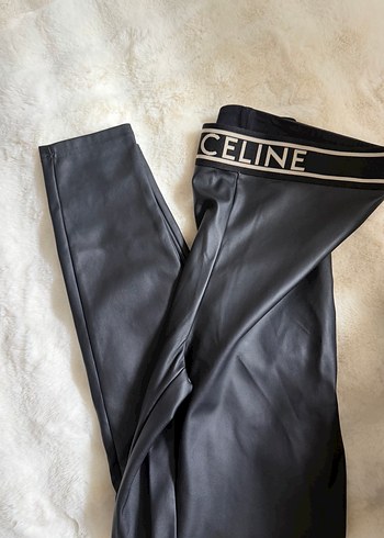 Siyah Parlak Deri Kemerli Kadın Tayt - Görsel 3