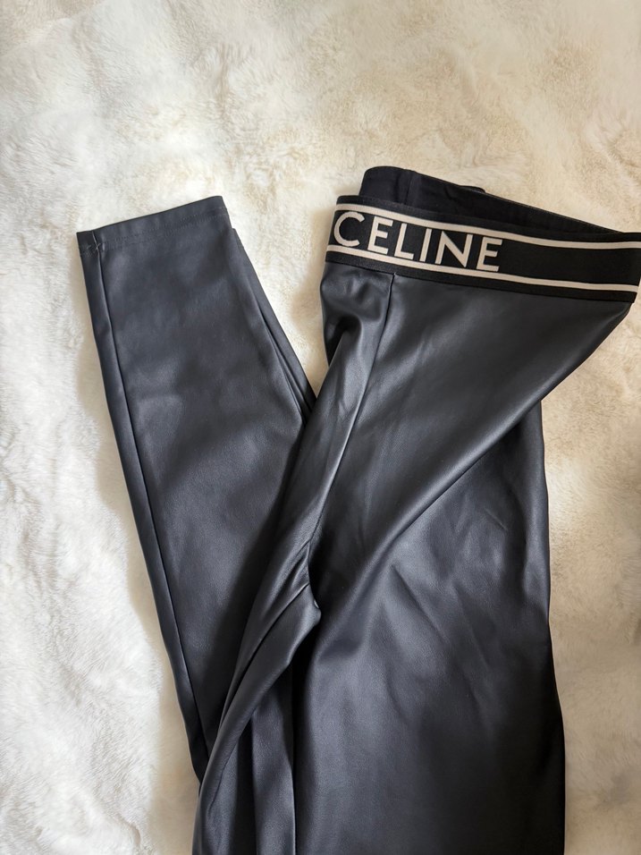 Siyah Parlak Deri Kemerli Kadın Tayt - Görsel 3