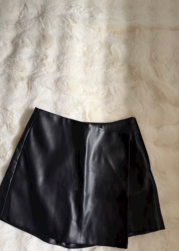 Kürklü Siyah Mini Deri Etek - Görsel 2