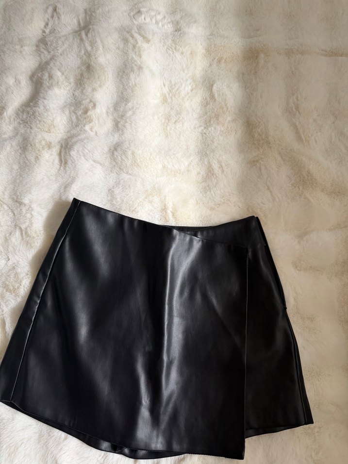 Kürklü Siyah Mini Deri Etek - Görsel 2
