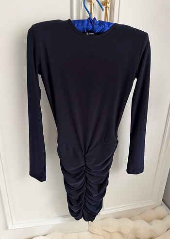 Drapeli Siyah Uzun Kollu Kadın Elbise - Görsel 3