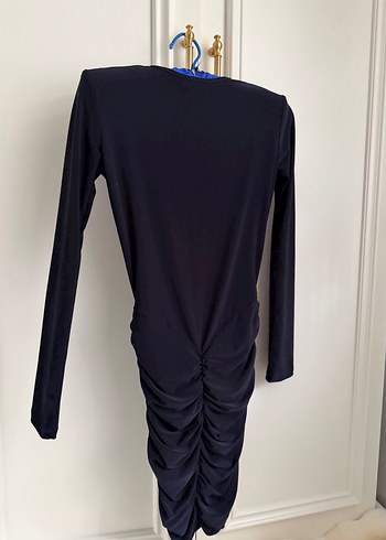 Drapeli Siyah Uzun Kollu Kadın Elbise - Görsel 4