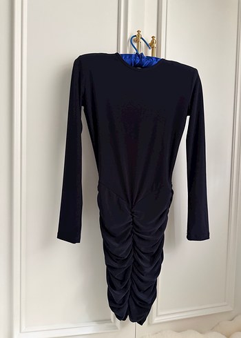 Drapeli Siyah Uzun Kollu Kadın Elbise - Görsel 2