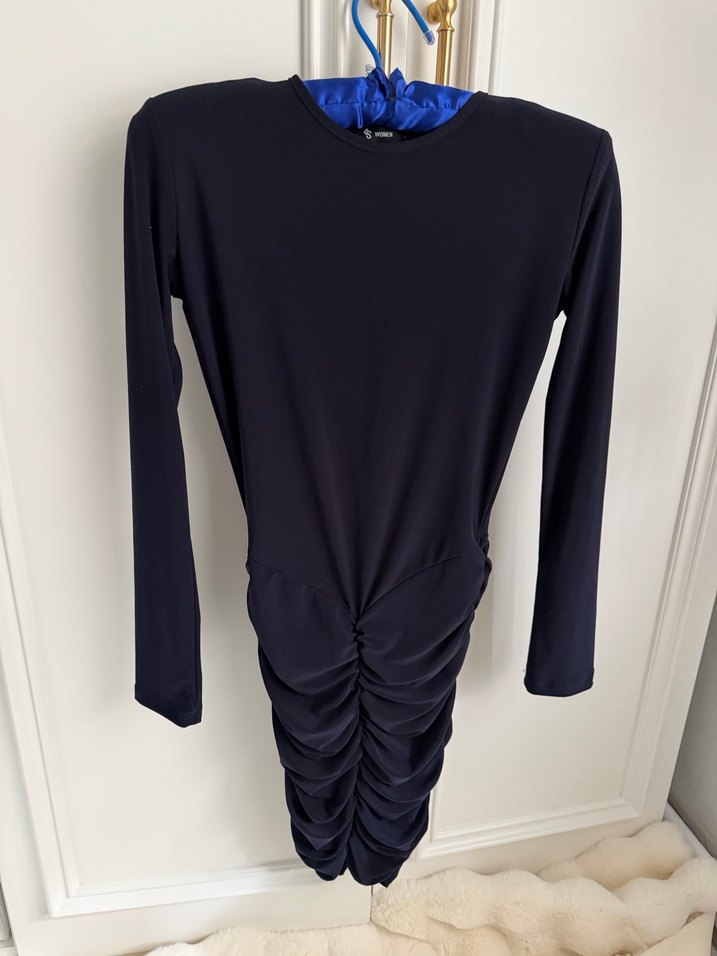 Drapeli Siyah Uzun Kollu Kadın Elbise - Görsel 3