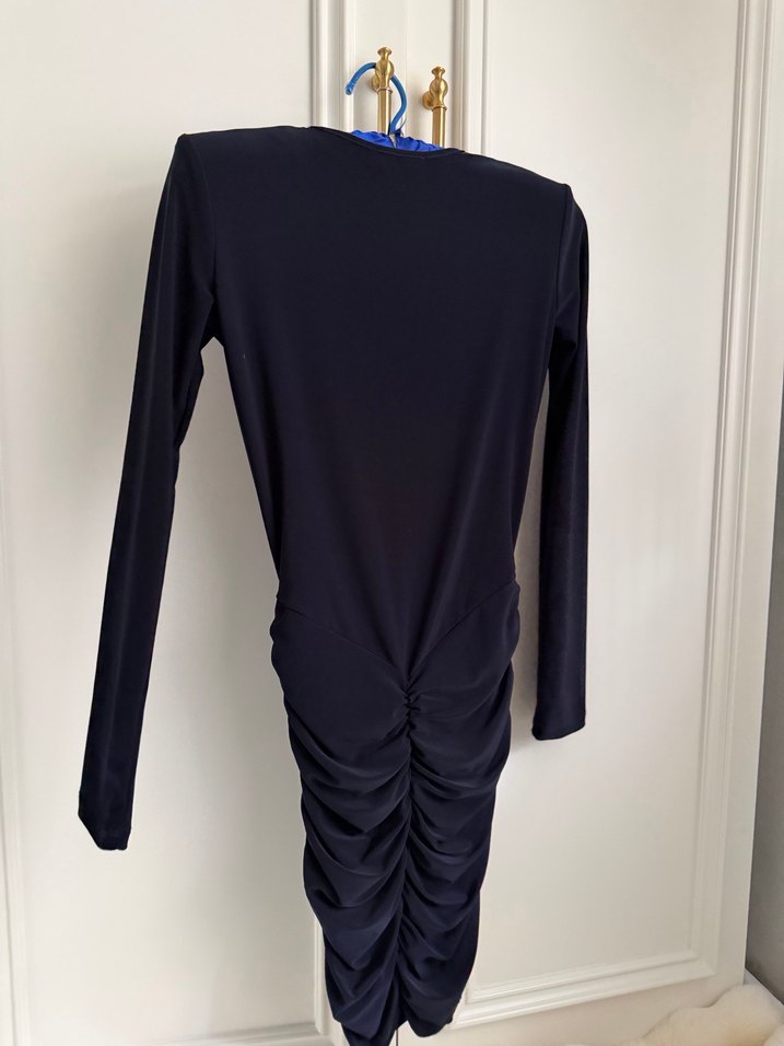 Drapeli Siyah Uzun Kollu Kadın Elbise - Görsel 4