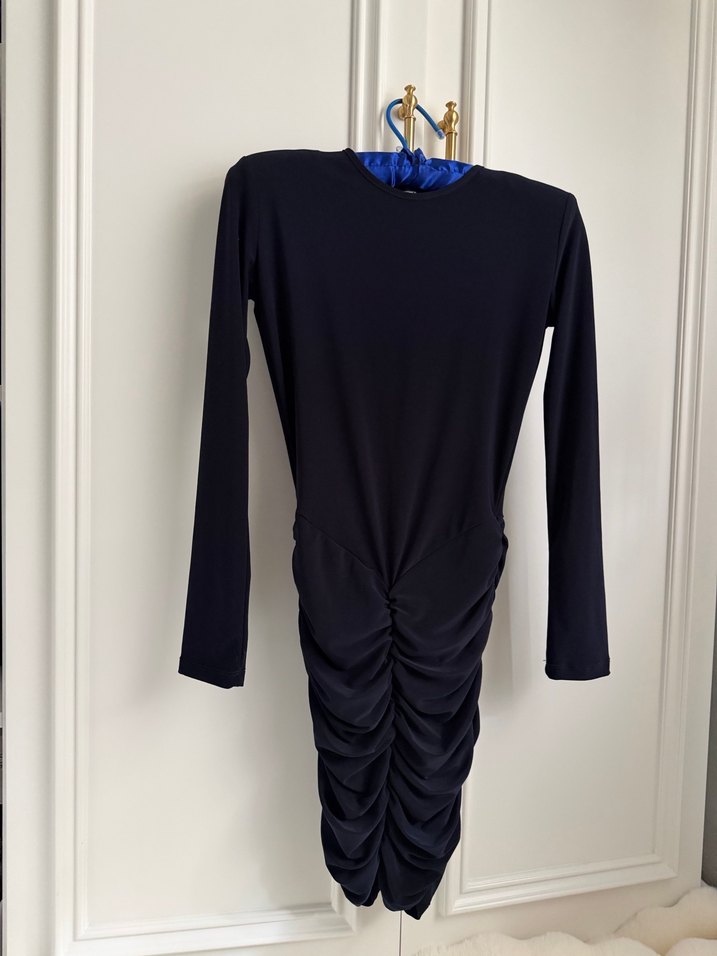 Drapeli Siyah Uzun Kollu Kadın Elbise - Görsel 2