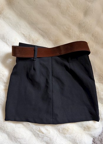 Kahverengi Süet Kemerli Mini Etek - Görsel 3