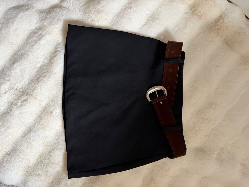 Kahverengi Süet Kemerli Mini Etek - Görsel 2