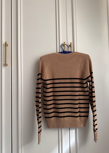 Düğmeli Kahverengi Çizgili Kadın Triko - Görsel 6