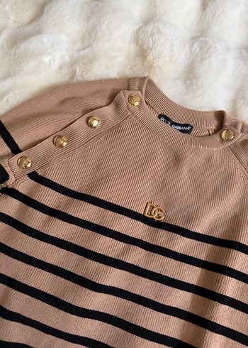 Düğmeli Kahverengi Çizgili Kadın Triko - Görsel 5