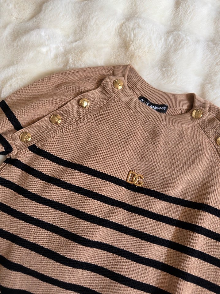 Düğmeli Kahverengi Çizgili Kadın Triko - Görsel 5