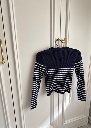 Navy Çizgili Nakışlı Kadın Kazak - Görsel 4