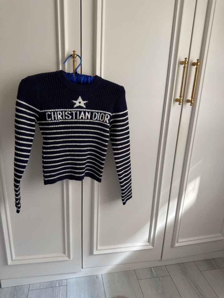 Navy Çizgili Nakışlı Kadın Kazak - Görsel 5