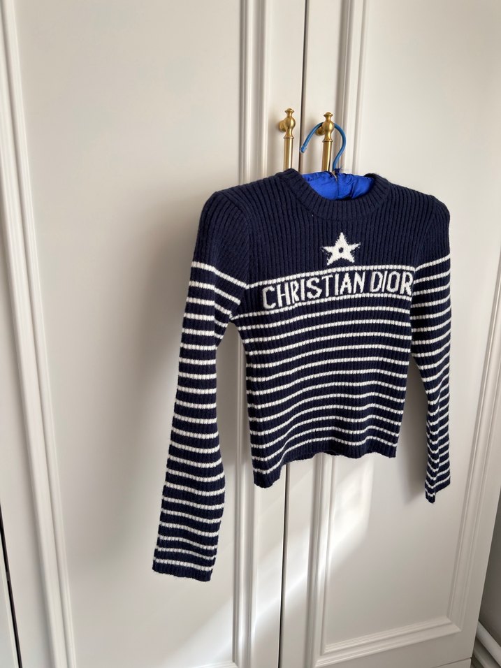 Navy Çizgili Nakışlı Kadın Kazak - Görsel 3