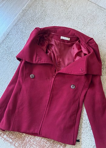 Bordo çift düğmeli kadın kaban - Görsel 3