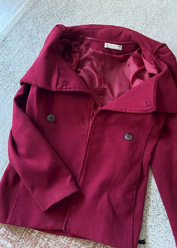 Bordo çift düğmeli kadın kaban - Görsel 2