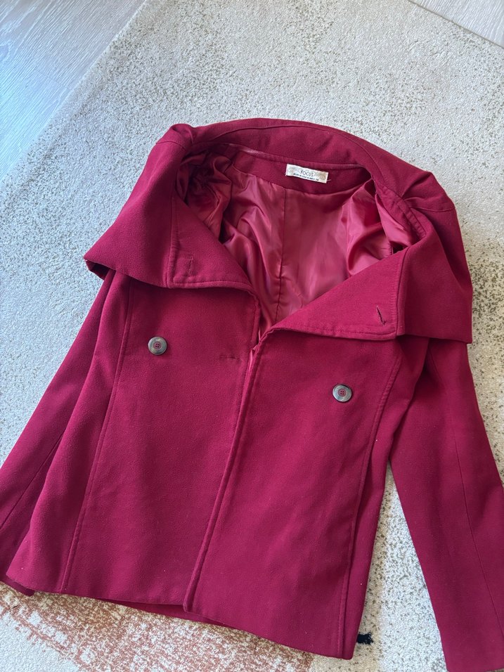 Bordo çift düğmeli kadın kaban - Görsel 3