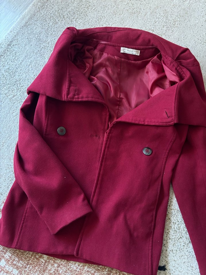 Bordo çift düğmeli kadın kaban - Görsel 2