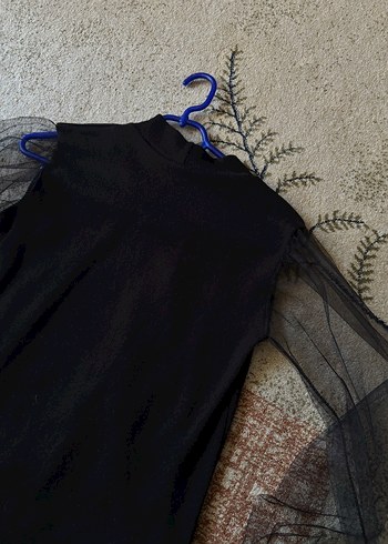 Siyah Transparan Kol Detaylı Boğazlı Bluz - Görsel 2