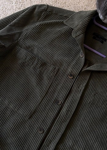 Gri Düğmeli Kadın Kadife Gömlek - Görsel 4